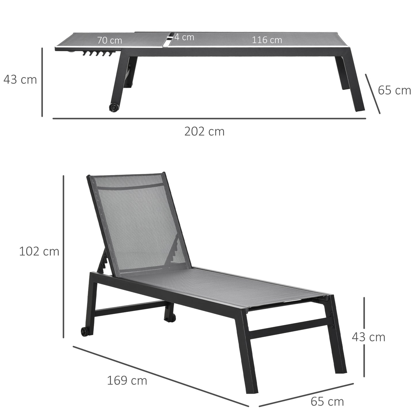 Outsunny Conjunto De 2 Tumbonas De Jardín De Aluminio 169x65x102 Cm Gris_2