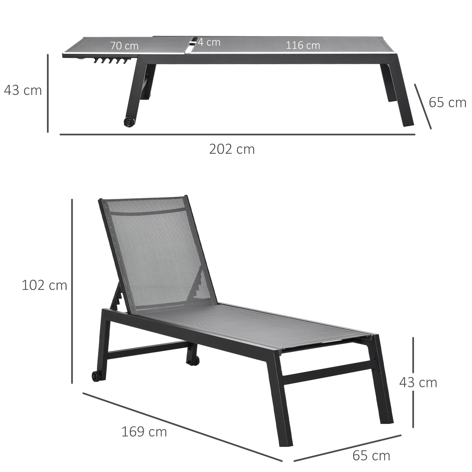 Outsunny Conjunto De 2 Tumbonas De Jardín De Aluminio 169x65x102 Cm Gris_2