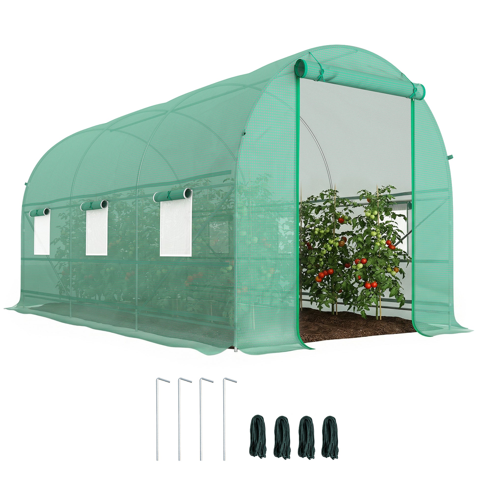 Outsunny Invernadero Túnel 400x200x200cm Con 6 Ventanas Cultivo Plantas Verde_0