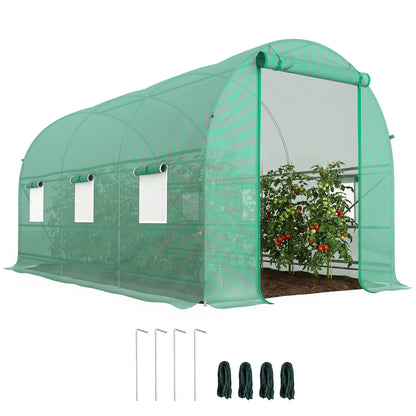 Outsunny Invernadero Túnel 400x200x200cm Con 6 Ventanas Cultivo Plantas Verde_0