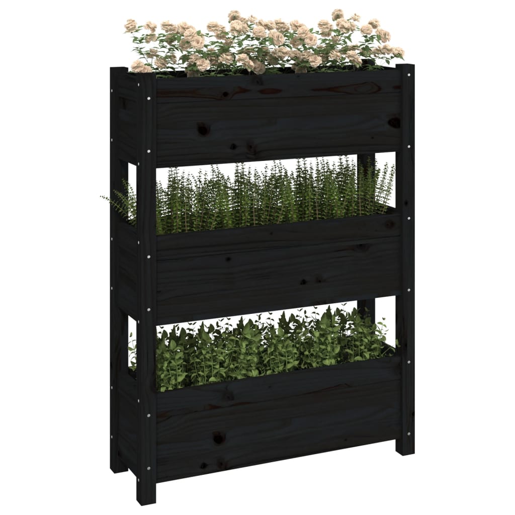 Jardinera De Madera Maciza De Pino Negro 77x25x104,5 Cm_3