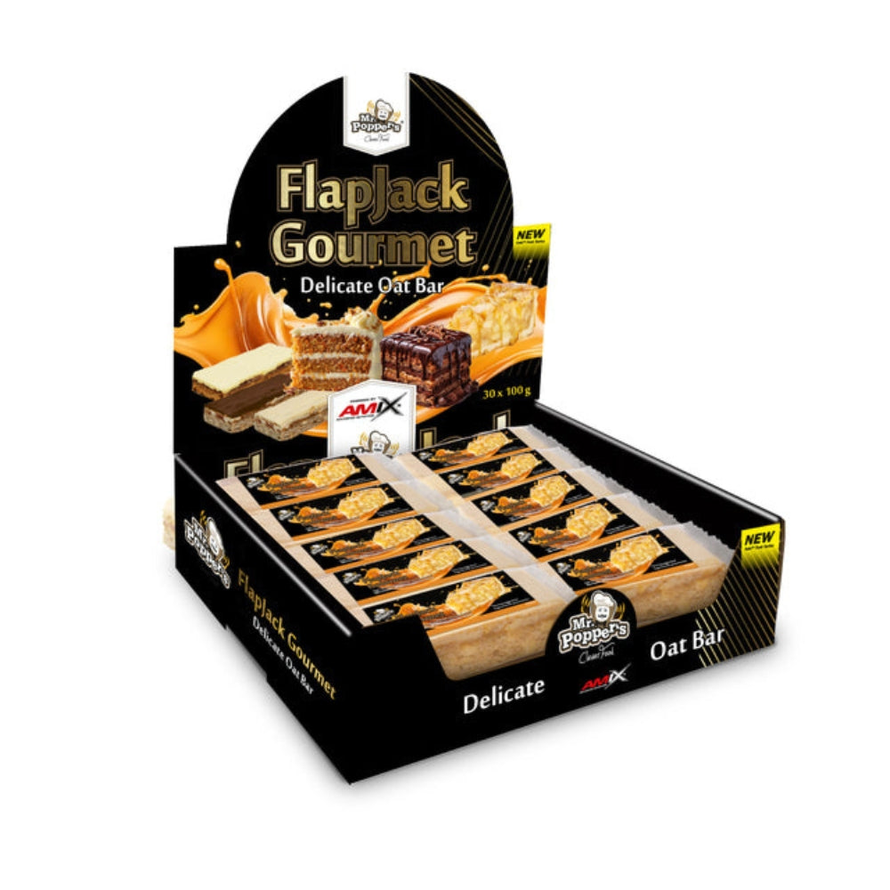 Barrita Flap Jack Gourmet 30x100gr Sabor Manzana Y Chocolate Blanco Mr.popper's Amix_0