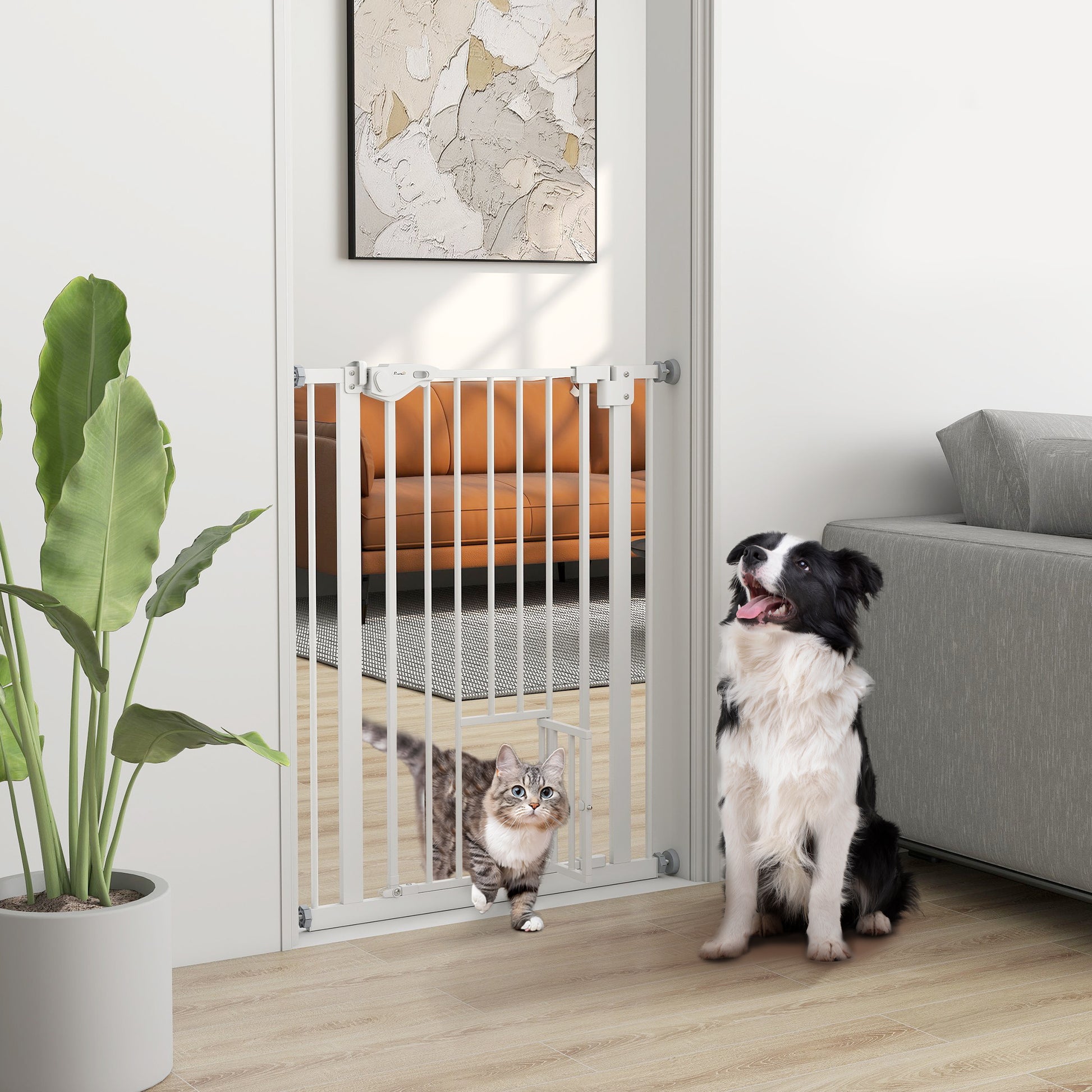 Pawhut Barrera De Seguridad De Perros Escaleras Puertas 74-80 Cm Altura 91,4 Cm_1