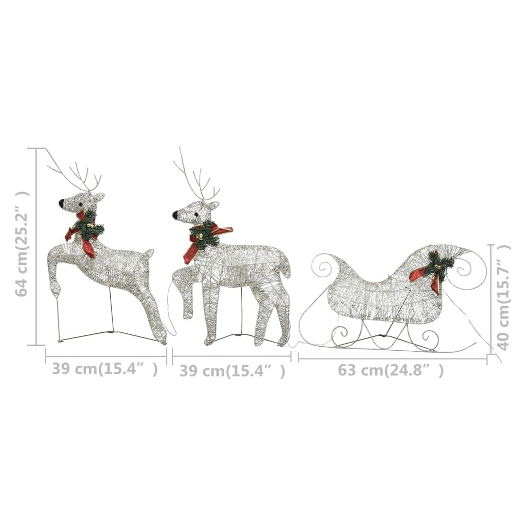 Vidaxl Renos Y Trineo De Navidad Decorativos Con 60 Led Plateado_2