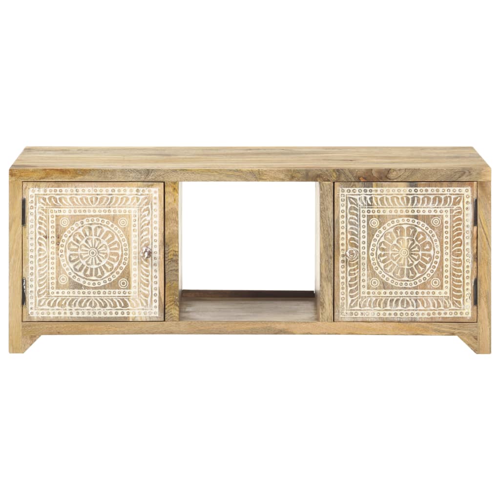 Mesa De Centro De Madera Maciza De Mango 90x50x35 Cm_0