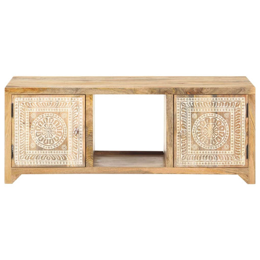 Mesa De Centro De Madera Maciza De Mango 90x50x35 Cm_0
