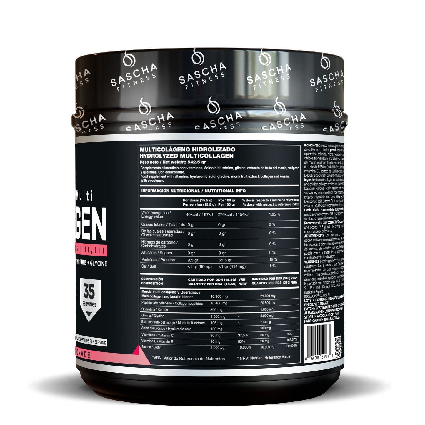 Colágeno Multi Hidrolizado Sabor Limonada De Fresa - Sascha Fitness España