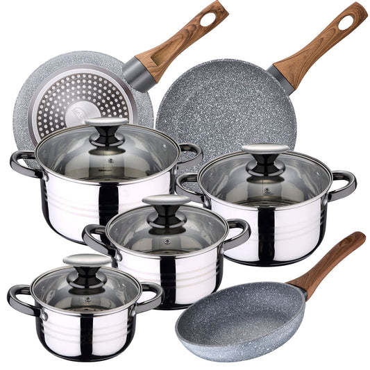 Bateria De Cocina 8 Piezas San Ignacio Dina De Acero Inoxidable Con Juego De Sartenes (22/24/26 Cm) San Ignacio Daimiel En Aluminio Forjado_0