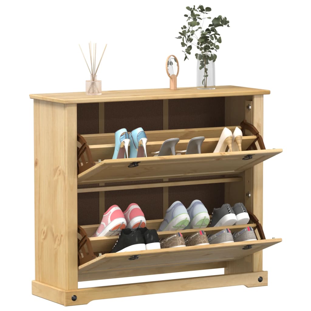Mueble Zapatero Corona Madera Maciza De Pino 99x32x85 Cm / Vetonek_1