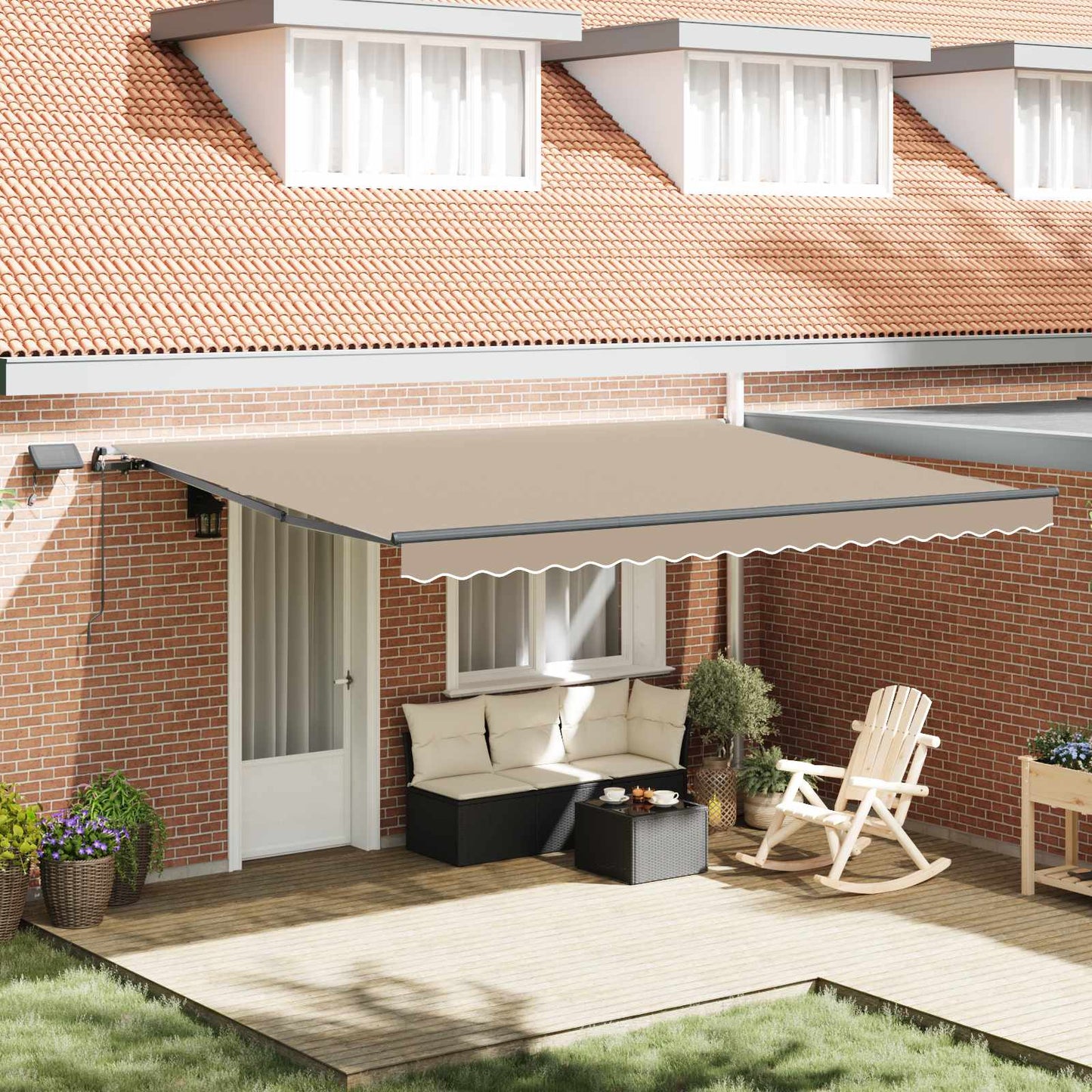 Toldo Retráctil Beige 450 X 350 Cm Tela Y Aluminio_1