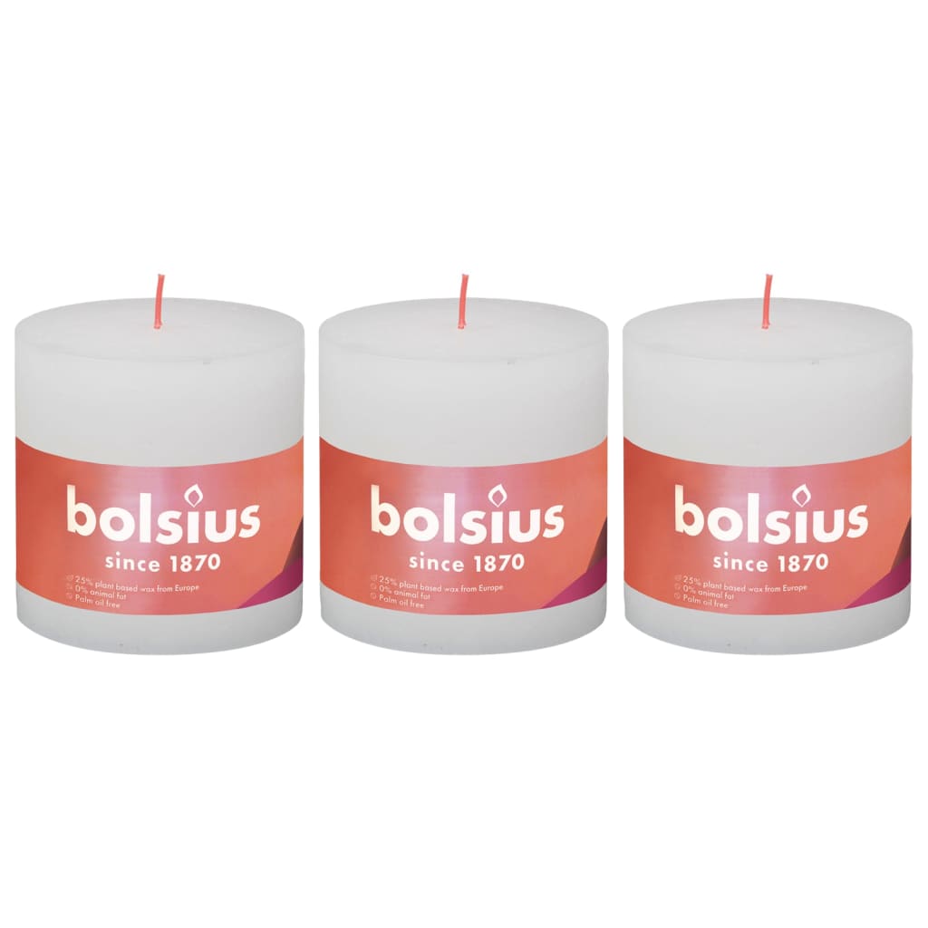 Bolsius Velas Rústicas Shine 3 Unidades Blanco Turbio 100x100 Mm_0