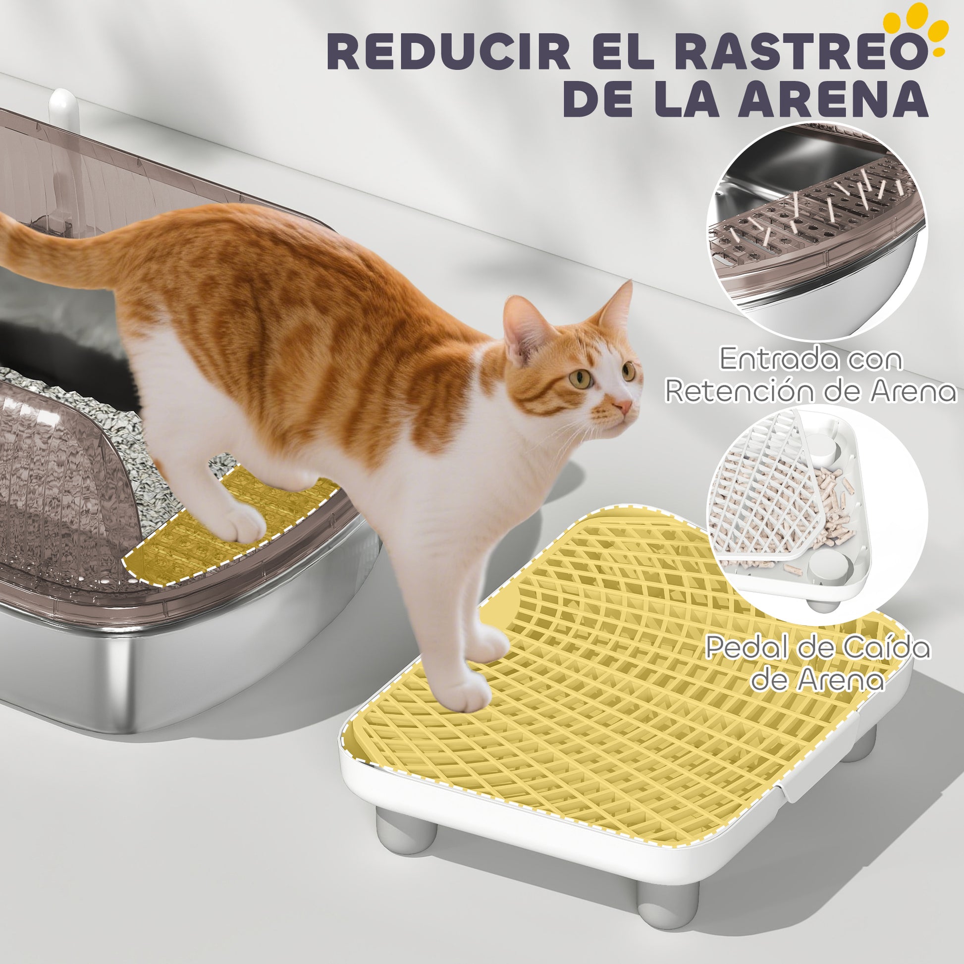 Pawhut Arenero Para Gatos Cubierto Con Bandeja De Acero Pala Y Peldaño Gris_4