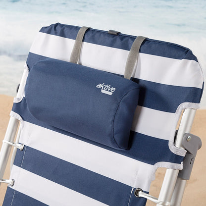 Silla Playa Plegable Baja Mochila 4 Posiciones Rayas C/cojín Y Bolsillo Aktive_5