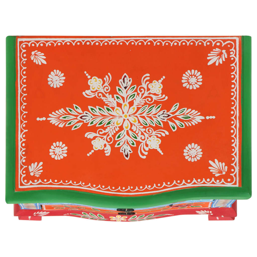 Mesita De Noche Pintada A Mano Madera Maciza Mango 40x30x60 Cm_4