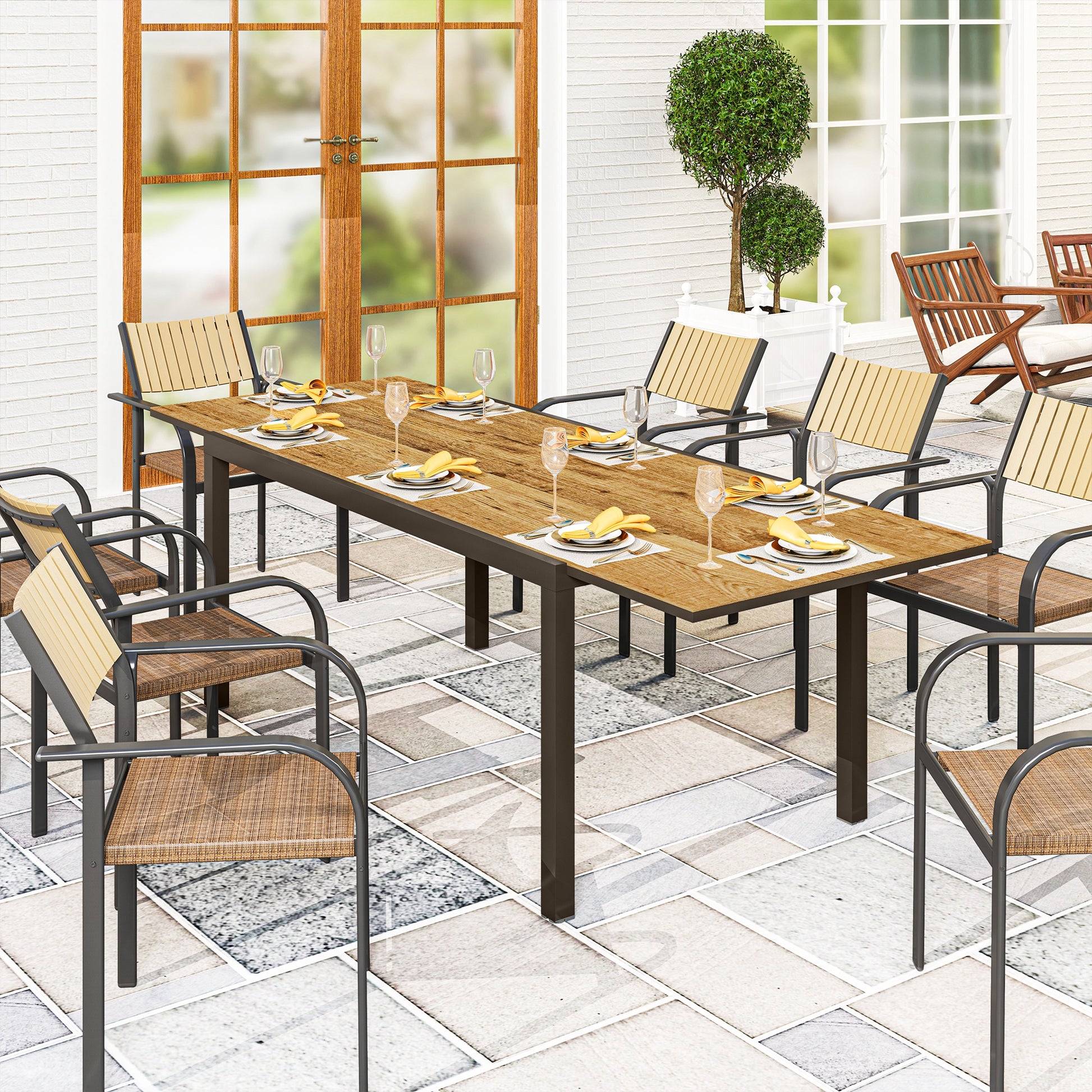 Outsunny Mesa De Jardín Extensible 160-240 Cm Con Borde De Aluminio Marrón_1