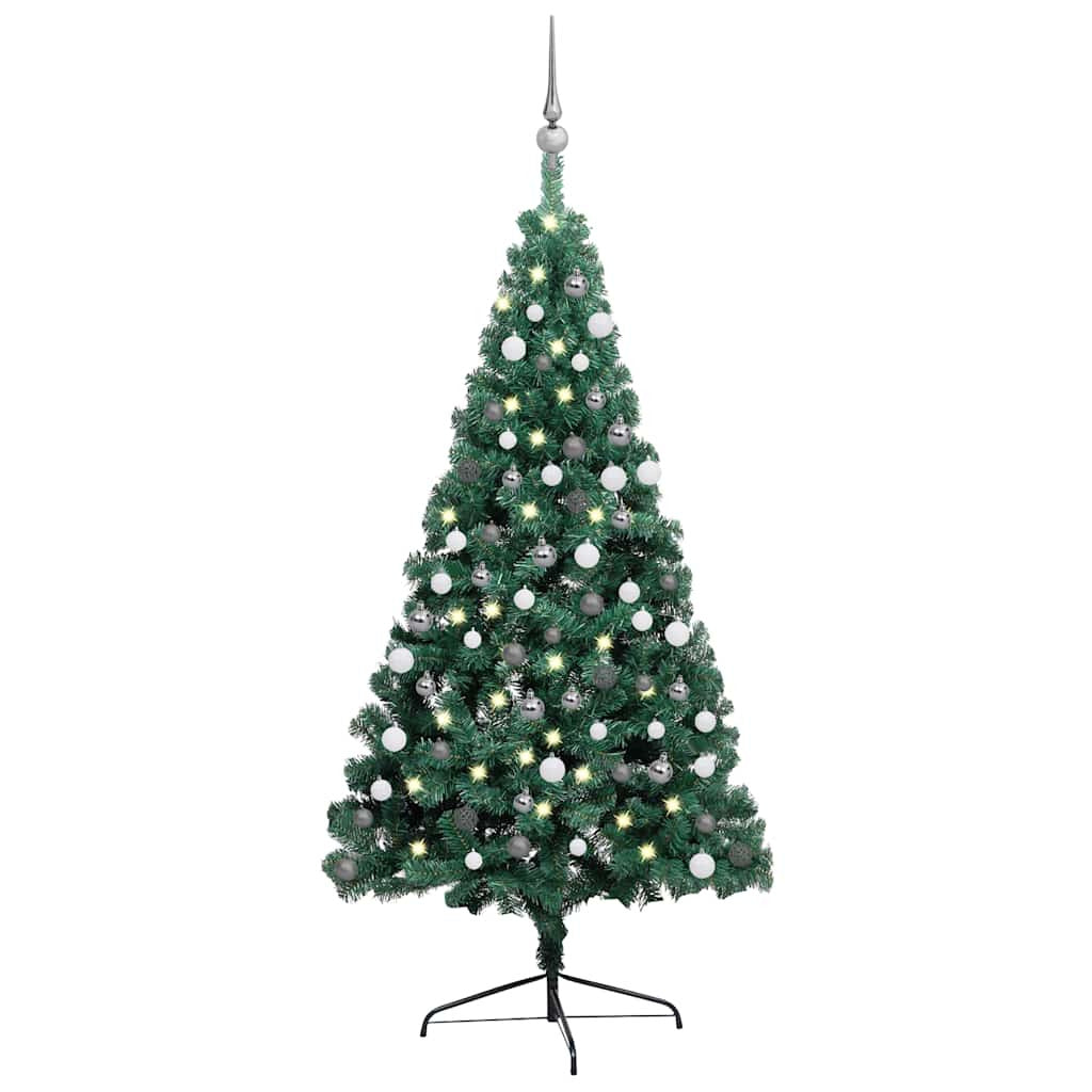Medio Árbol De Navidad Artificial Con Led Y Bolas Verde 210 Cm_0