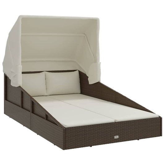 Vidaxl Tumbona Con Toldo Plegable Ratán Sintético Marrón 200x114x128cm_0