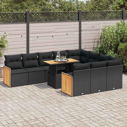 Set Sofás Jardín Y Cojines 11 Pzas Ratán Sintético Acacia Negro / Vetonek_4