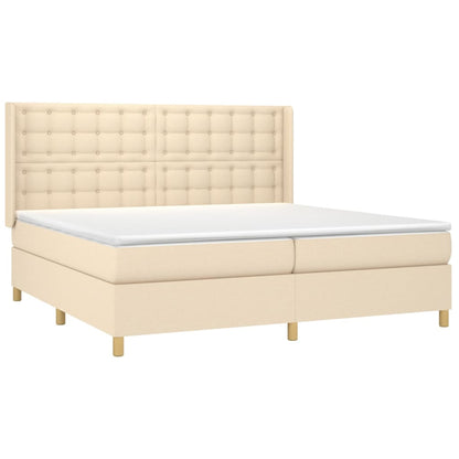 Cama Box Spring Colchón Y Luces Led Tela Crema 200x200 Cm / Vetonek_3