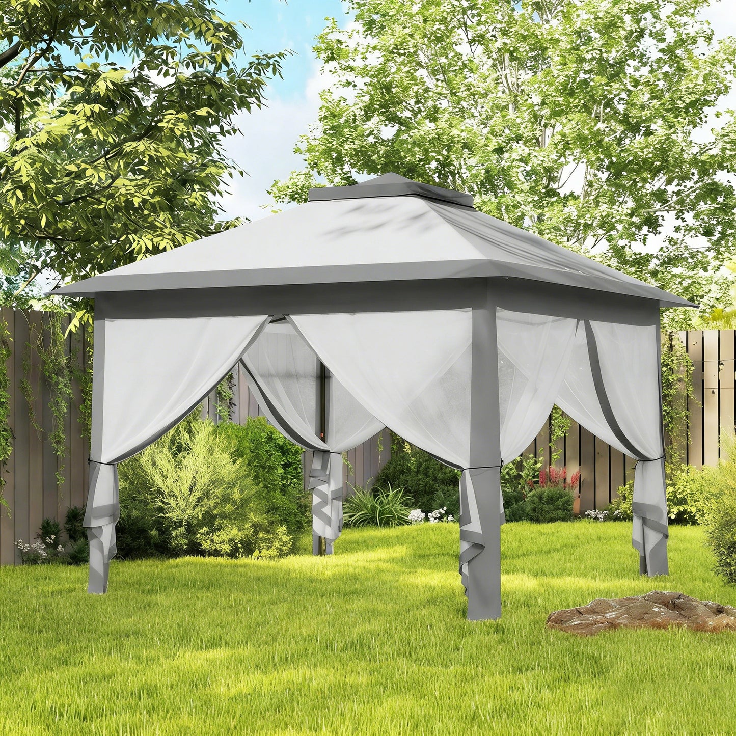 Outsunny Carpa Plegable 3,3x3,3 M Con Altura Ajustable Doble Techo Anti-uv Gris_1