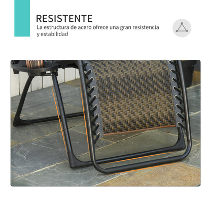 Outsunny Tumbona Plegable De Ratán Con Respaldo Ajustable Reposacabezas_5