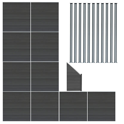 Vallas Para Exteriores De Wpc Y Aluminio - 10x Paneles Cuadrados + 1x Oblicuo + 11x Postes Con Led | Gris_0