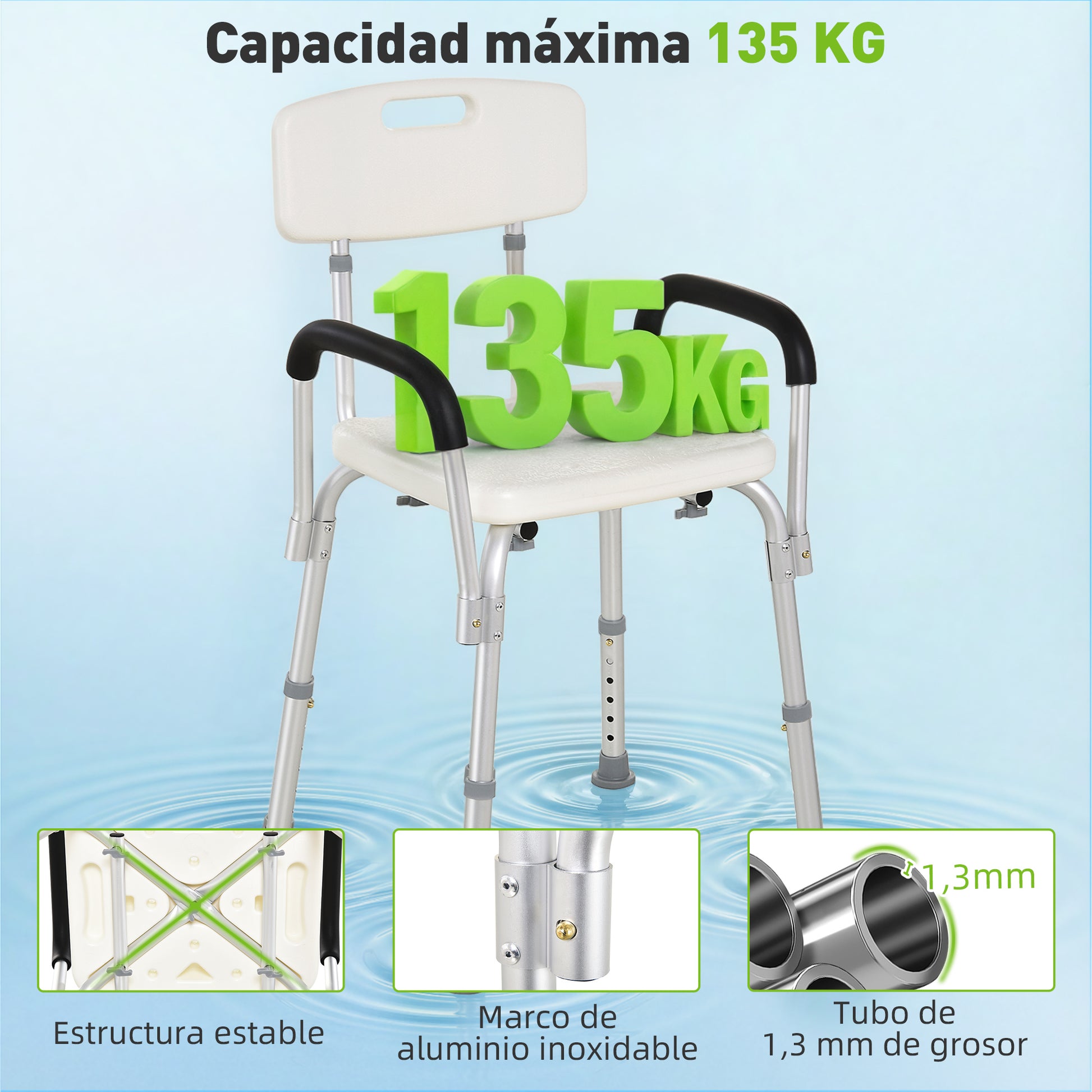 Homcom Silla De Ducha Para Personas Mayores Con Respaldo Carga 136 kg_3
