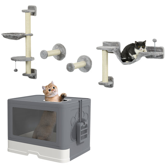 Pawhut Conjunto 1 Estante De Escalada Para Gatos De Pared Y 1 Arenero Para Gatos_0