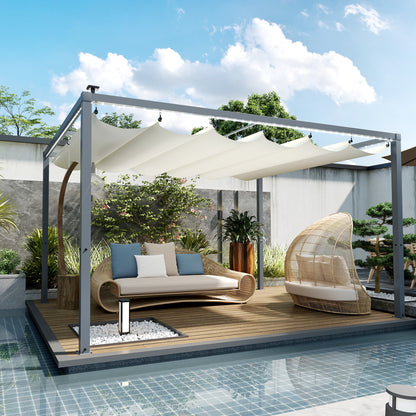 Outsunny Pérgola De Aluminio 4x3 M Con Luces Led Techo Retráctil Crema Y Gris_4