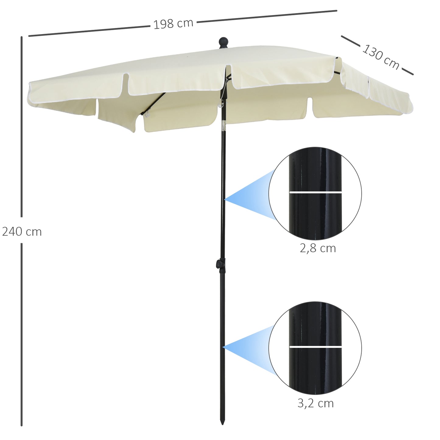 Outsunny Sombrilla De Jardín De Aluminio 2x1,3x2,5 M Beige_2