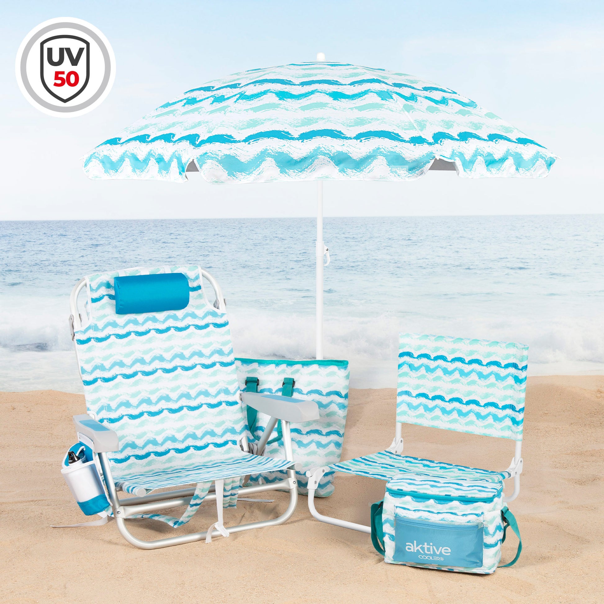 Aktive Pack Playa Con Sombrilla + Nevera Térmica 15l + 2 Sillas Baja Plegable  45x50x50 Cm (4 Piezas)_4