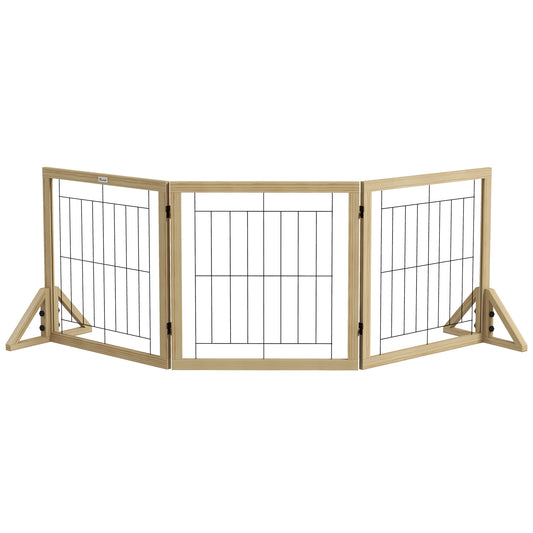 Pawhut Barrera Para Perros Plegable De 3 Paneles 210x44x70 Cm Madera Natural_0