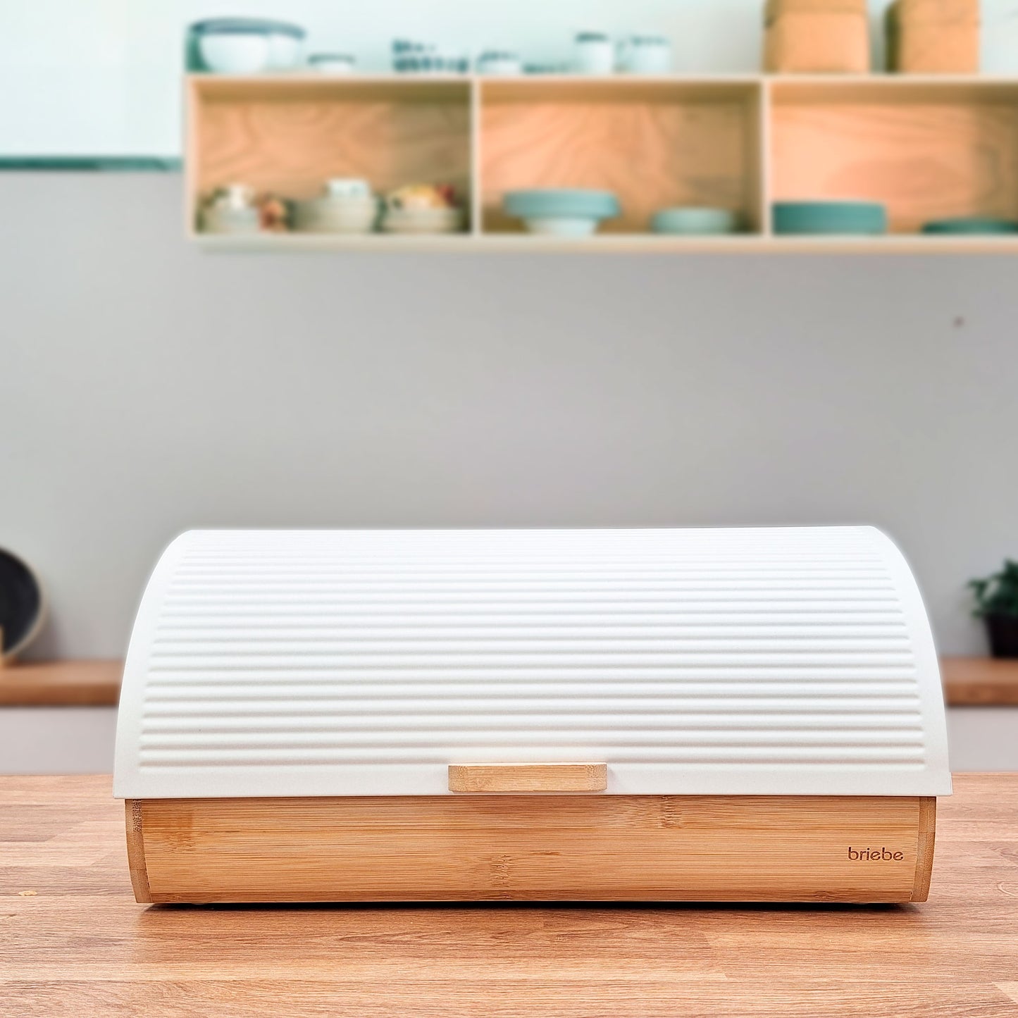 Panera Para Guardar Pan De Mesa Madera Bambú, Tapa Deslizante Bread Box Almacenamiento Bollería, Briebe, Bb1162, Blanco_3