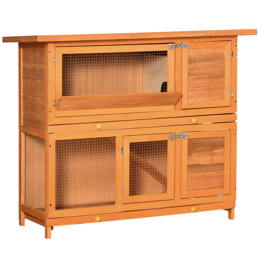 Pawhut Conejera Madera Exterior 2 Pisos Con Techo Abrible Bandejas 120x48x100 Cm_0