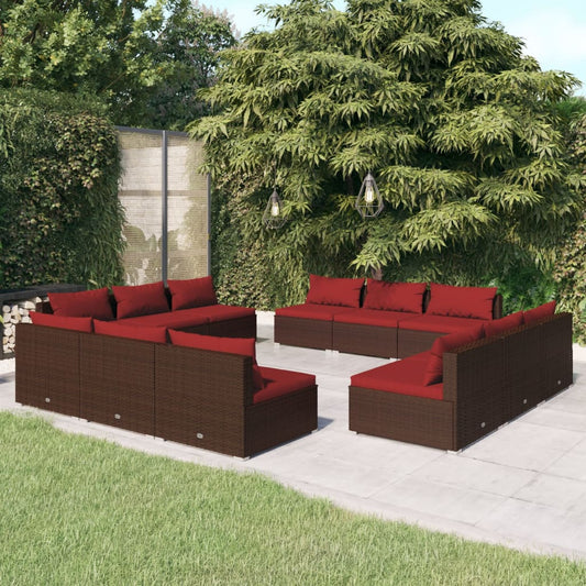 Set Muebles De Jardín Y Cojines 12 Pzas Ratán Sintético Marrón / Vetonek_0