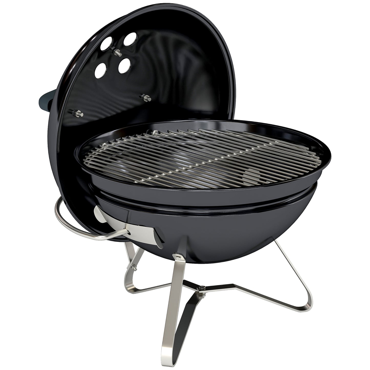 Outsunny Barbacoa De Carbón Portátil Redonda Con Rejilla Tapa Con Soporte Negro_0