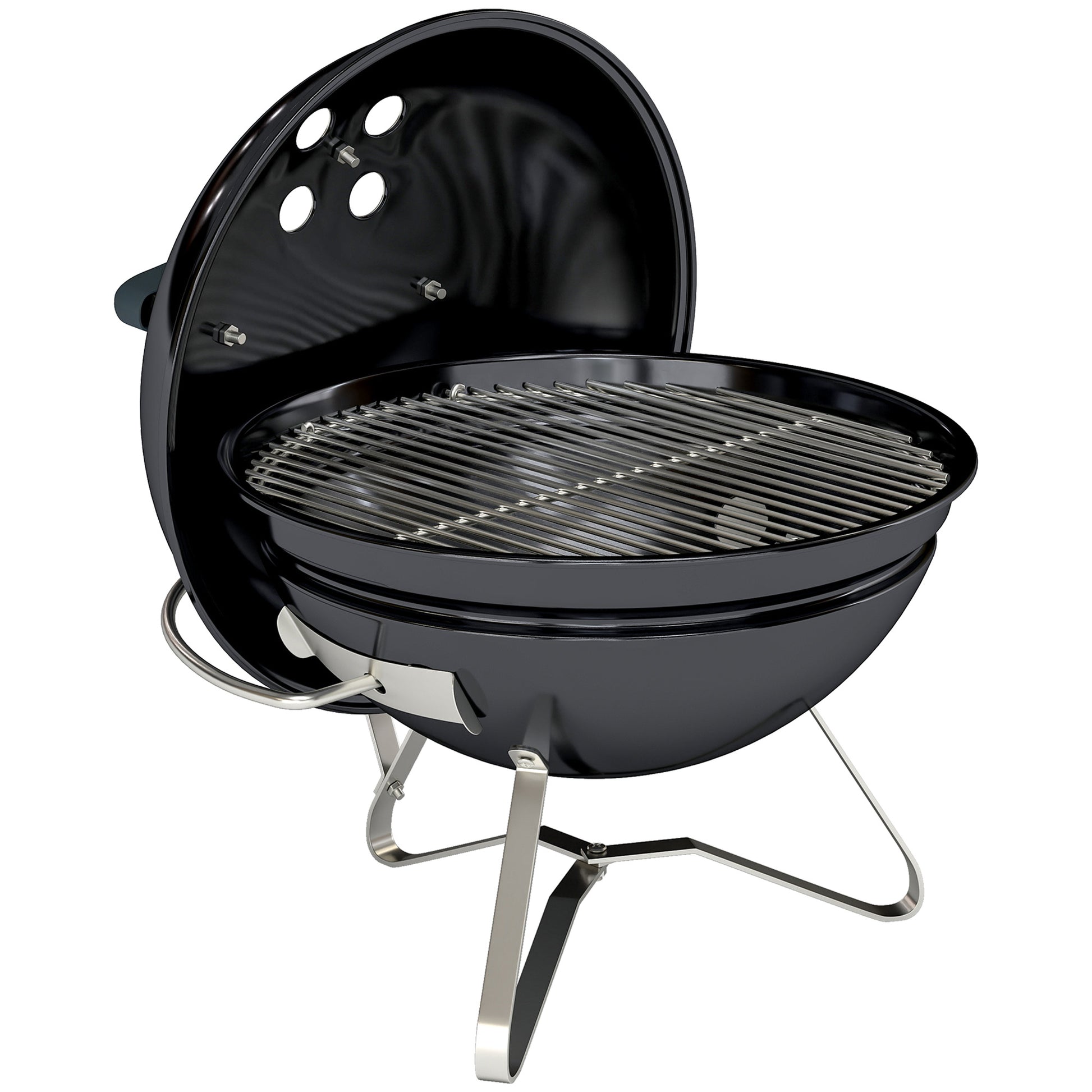 Outsunny Barbacoa De Carbón Portátil Redonda Con Rejilla Tapa Con Soporte Negro_0
