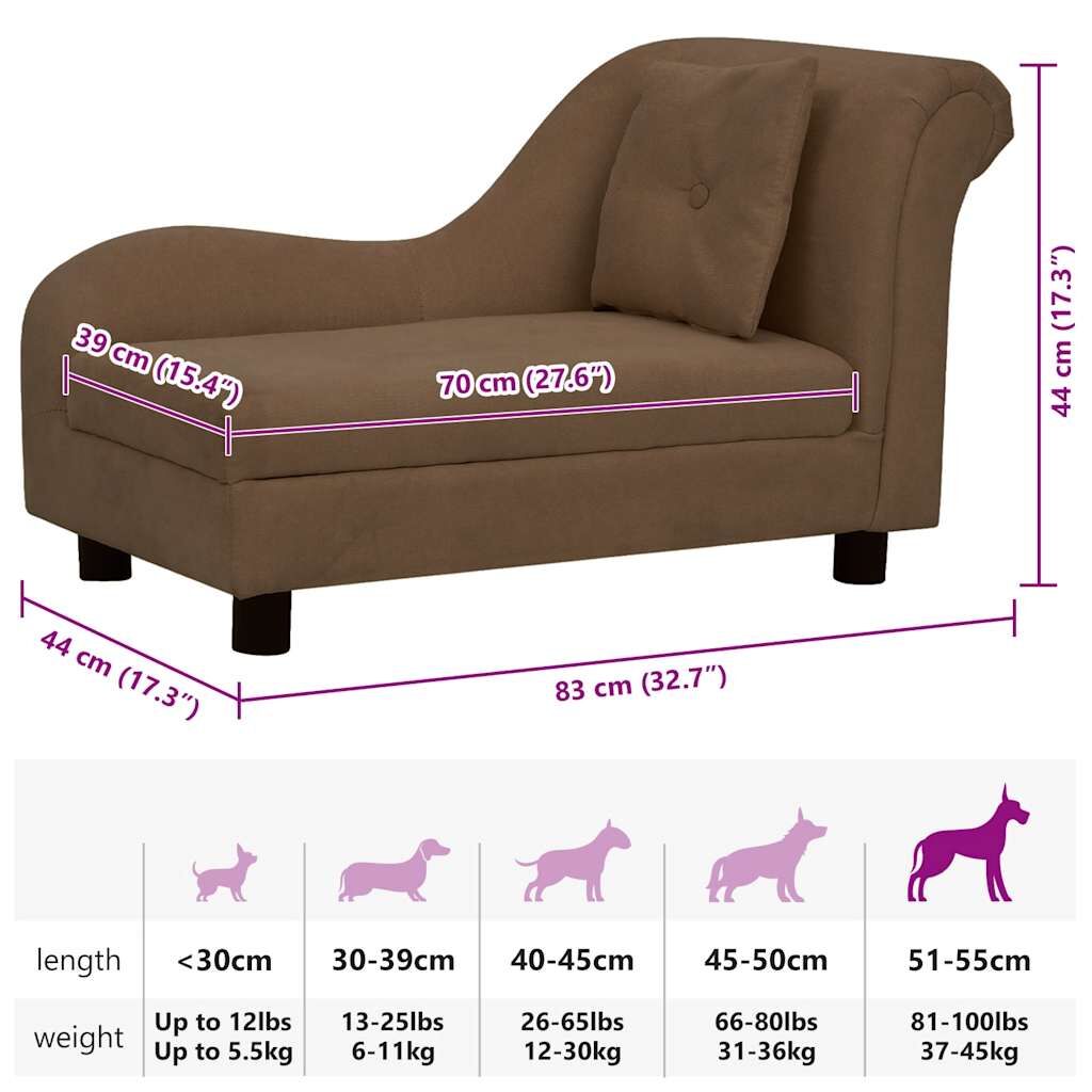 Vidaxl Sofá Para Perros Con Almohada Marrón Felpa 83x44x44 Cm_2