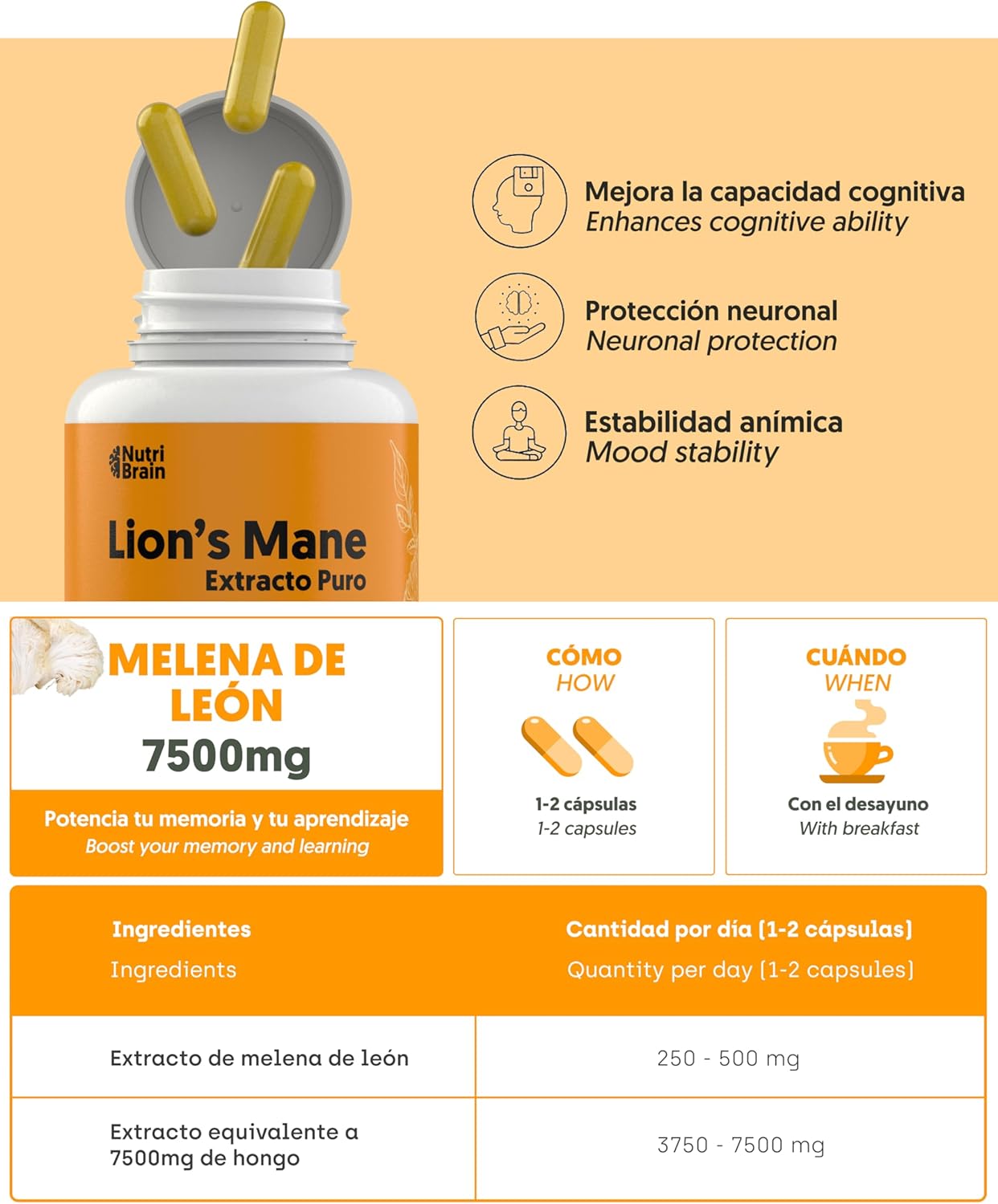 Melena De León Ultraconcentrada 50% 7500mg Nutribrain 140 Cápsulas_5