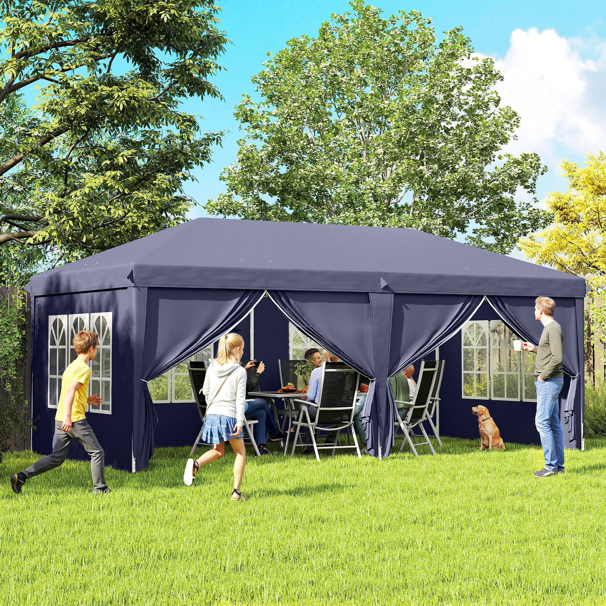 Outsunny Carpa Plegable 6x3x2,7 M Con 4 Paneles 4 Ventanas Azul_1