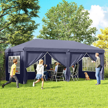Outsunny Carpa Plegable 6x3x2,7 M Con 4 Paneles 4 Ventanas Azul_1