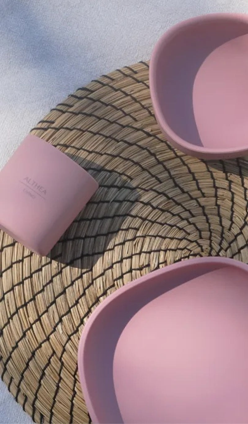 Vajilla De Silicona Orgánica - 4 Piezas - Rosa Profundo._3