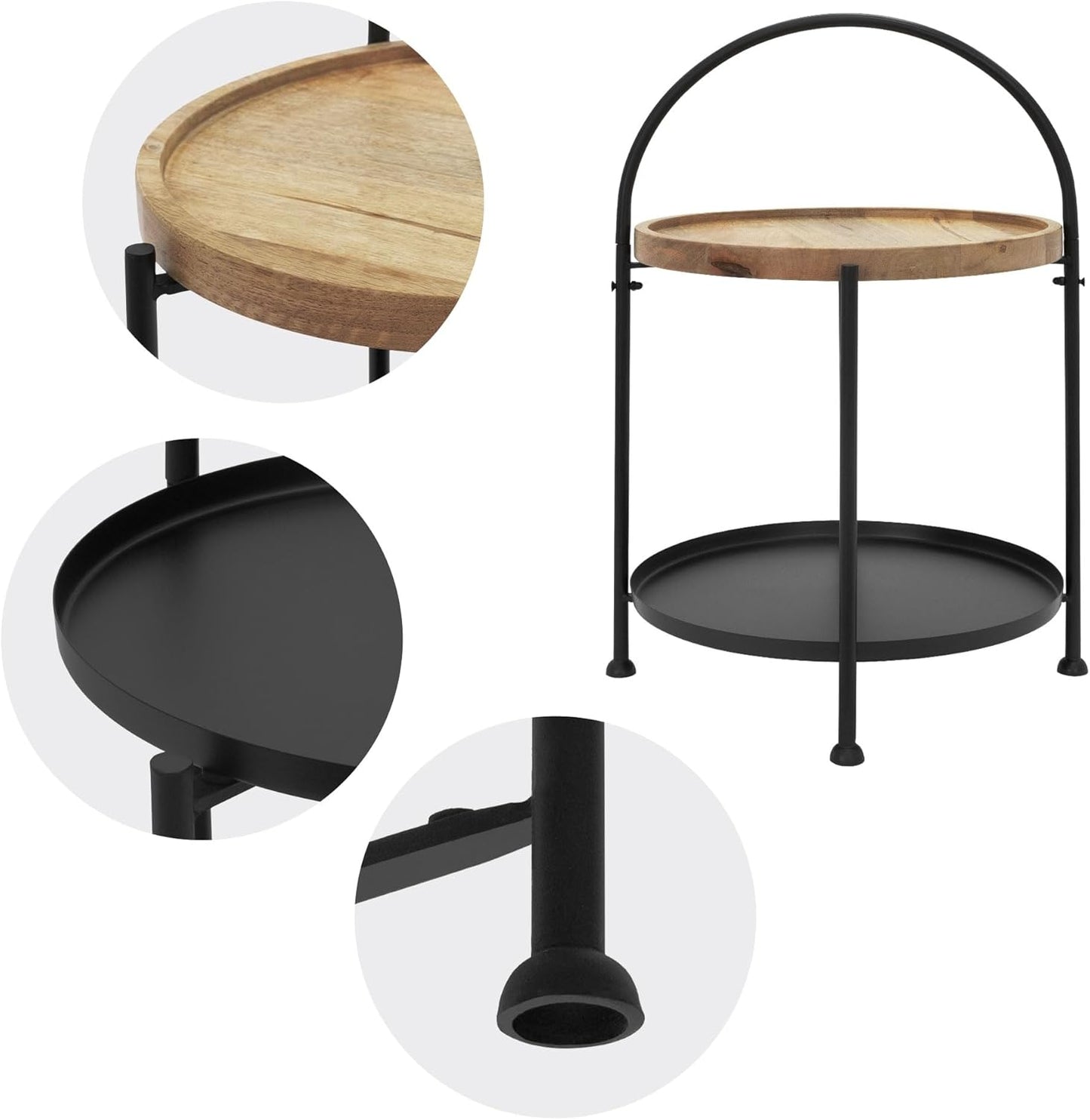 Well Home Mesa Auxiliar Con Dos Bandejas Color Negro Ø39x55cm