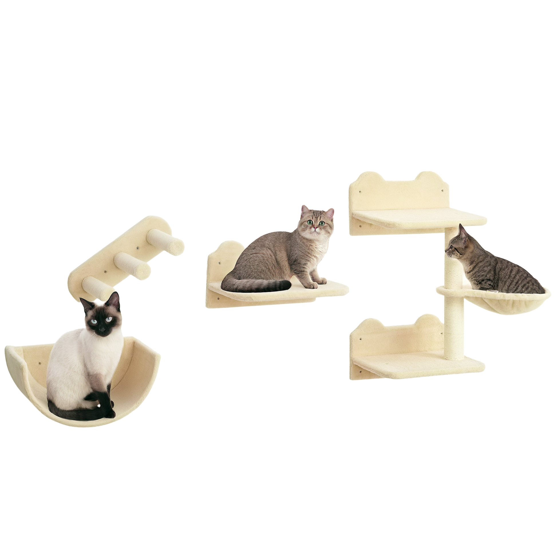 Pawhut Estante De Escalada Para Gatos De Pared Con Hamaca Nido Plataformas Beige_0