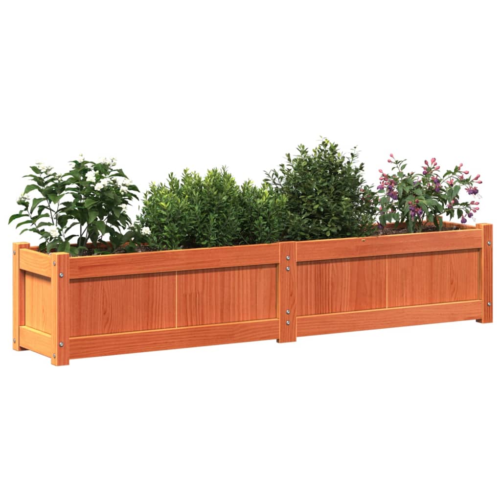 Jardinera Exterior Madera Maciza Pino Marrón Cera 150x31x31 Cm_3