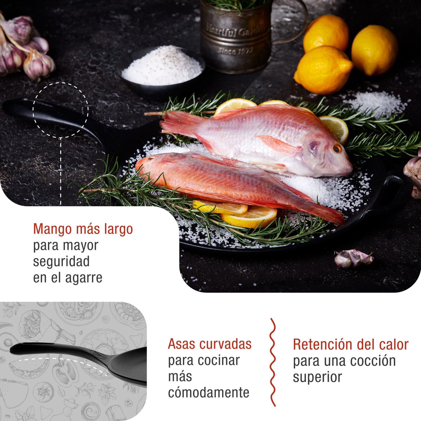 Victoria Plancha Cocina Inducción Comal Hierro Fundido Esmaltado, Pizza, Tortillas 30cm Fuego, Barbacoa, 36379, Negro_2