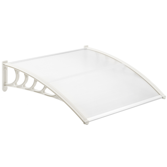 Tejadillo De Protección 150x75 Cm Transparente. Marquesina Para Puertas Y Ventanas Con Soporte Blanco_0