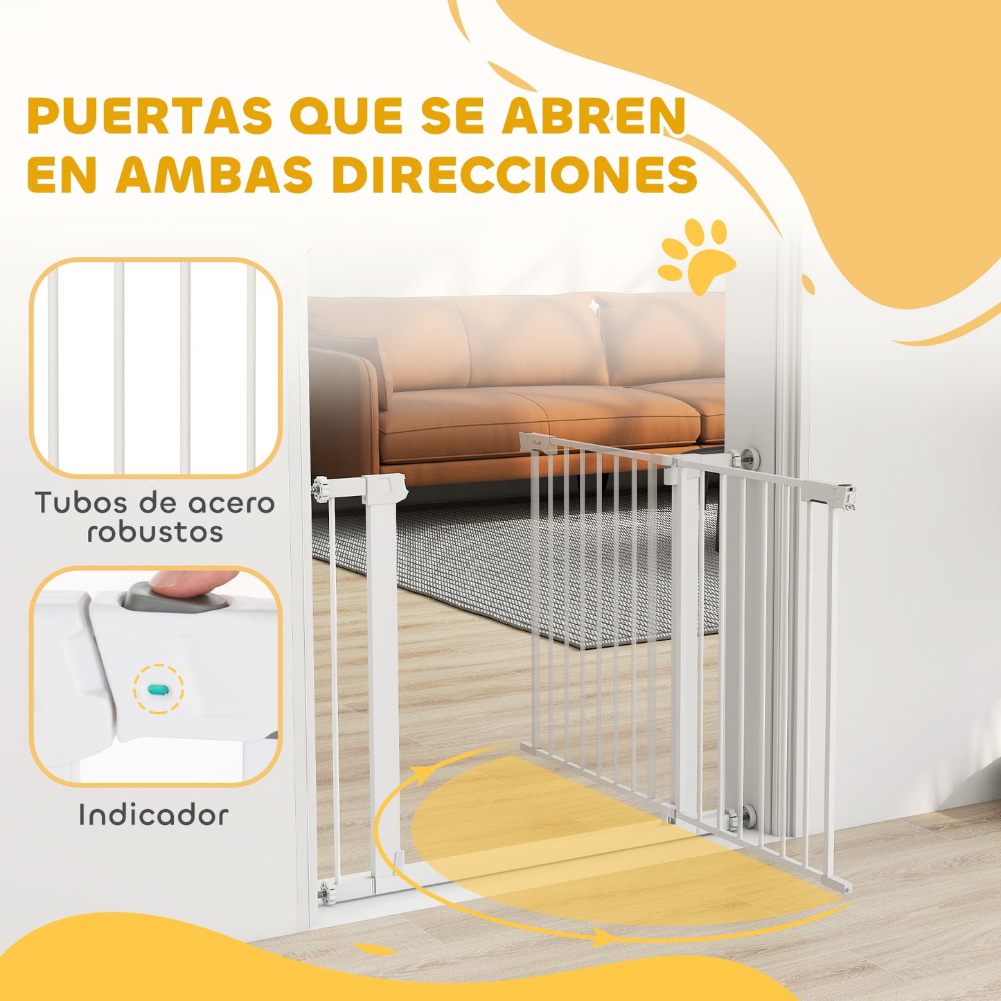 Pawhut Barrera De Seguridad Perros Escaleras Puertas 76-97 Cm Con 2 Extensiones_4