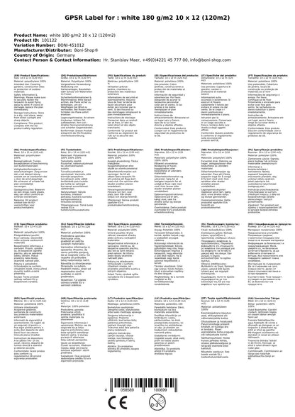 Lona Impermeable Blanca 10x12m (120m²), 180g/m², Protección Uv