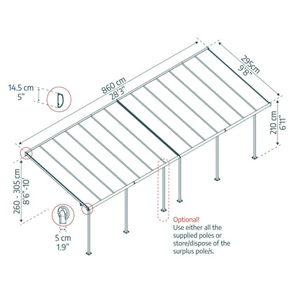 Pérgola adosada Capri 299x860 cm gris Canopia by Palram